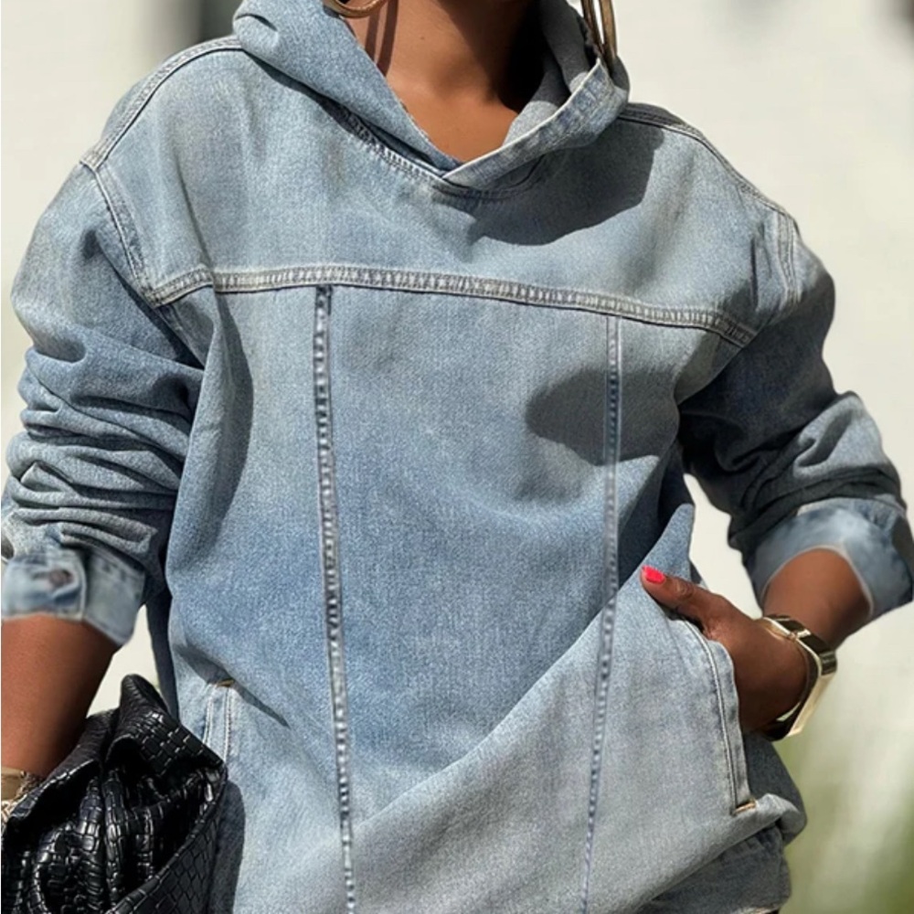 Women's Casual Blue Denim Hoodie